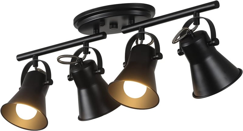 SEEBLEN 4-Light Track Lighting Kit, Directional Ceiling Light, Industrial Black Kitchen Track Lighting Fixtures Ceiling for Kitchen, Living Room, Dining Room, Hallway. - Image 1